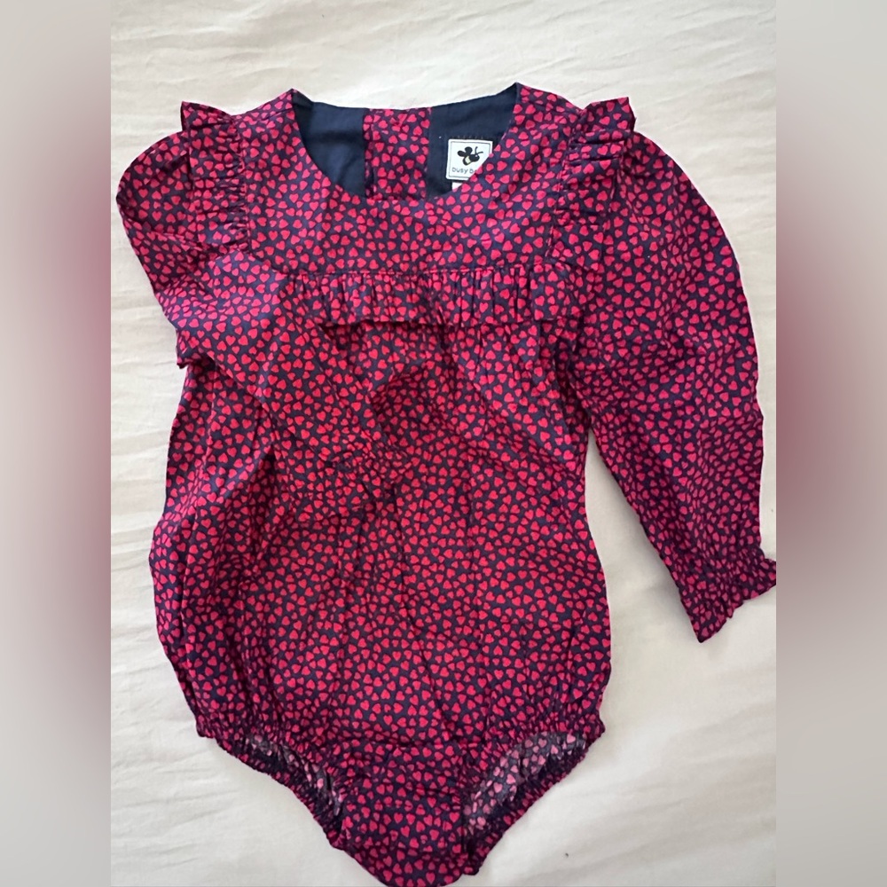 Busy Bees | Navy & Pink Heart Print Long-Sleeve One-Piece Romper